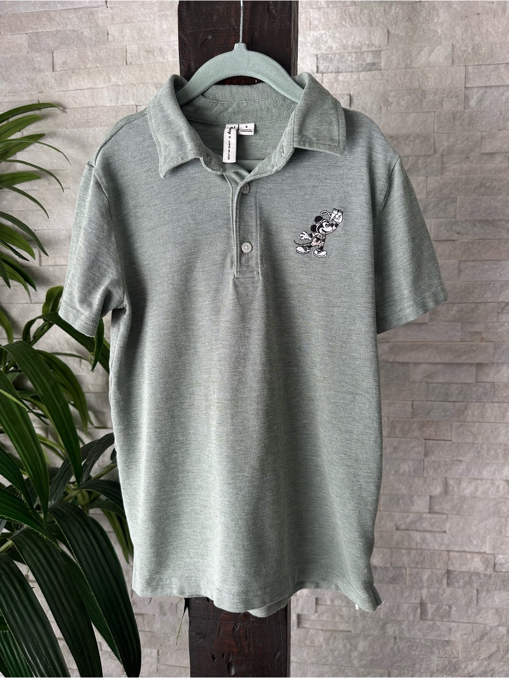 Janie & Jack Light Sage Green Polo Shirt with Embroidered Mickey Size 8